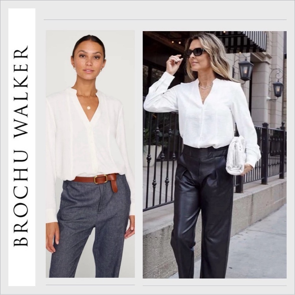 NWOT BROCHU WALKER galey blouse in salt white L